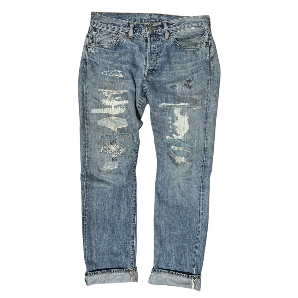 RRL Selvedge Denim Jeans Men 31x32 Blue Good Japanese Boro Stitching Made In USA